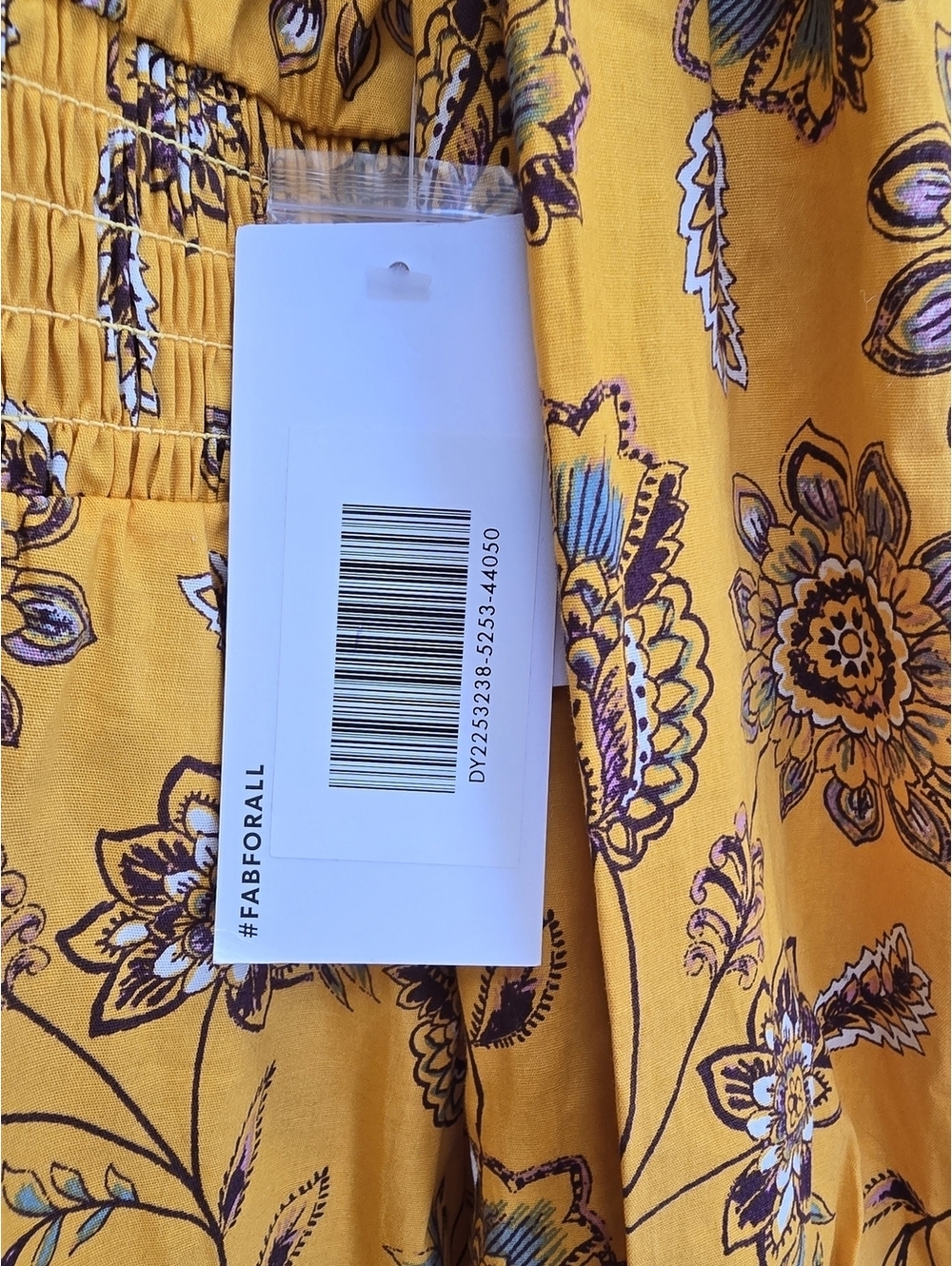 JustFab Floral Ruffle Mini Dress XL Mustard Yellow Smocked Waist NWT - Picture 7 of 7